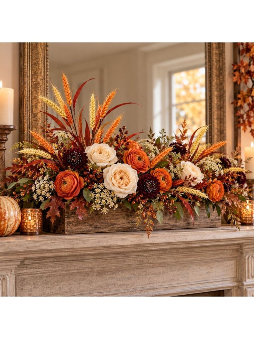 Fall Wheat Spray, Faux Grain Stem, 10 Head Artificial Floral Filler Thanksgiving - Picture 4 of 7